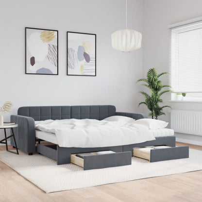 Sovesofa 90x190 cm Mørkegrå Fløjl med Skuffer