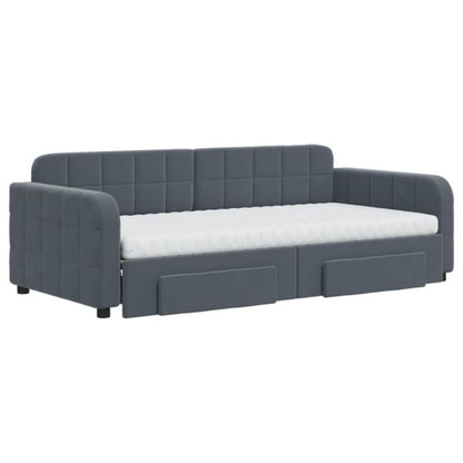 Sovesofa 90x190 cm Mørkegrå Fløjl med Skuffer