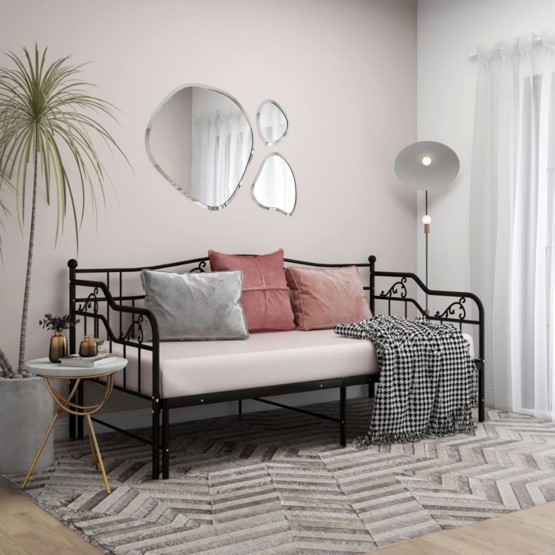 Sovesofa med udtræksseng Sort Metal 206x95x91 cm