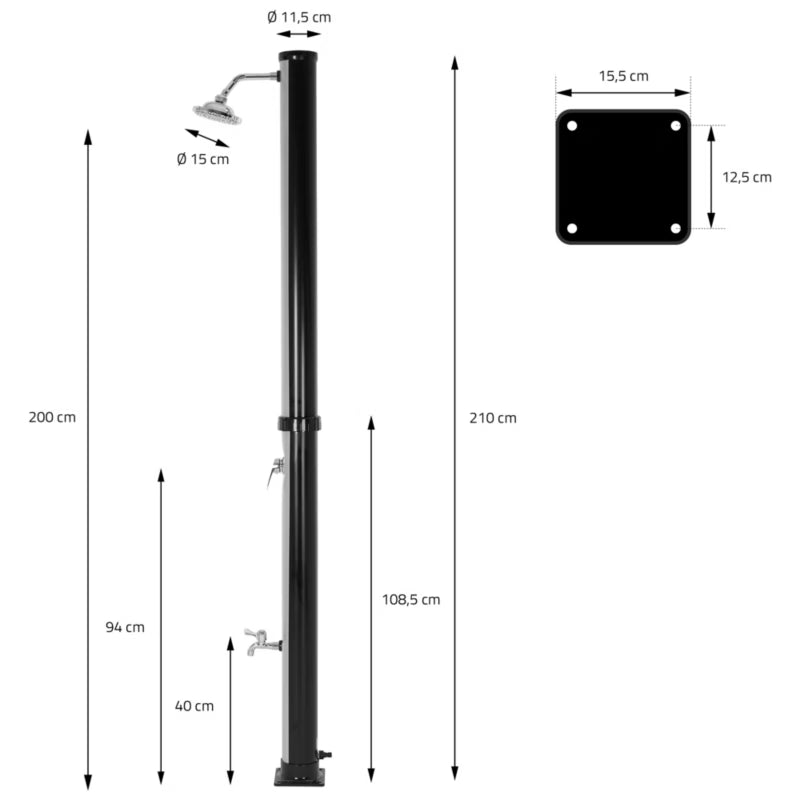 Solardruser 20 Liter 210 cm Sort
