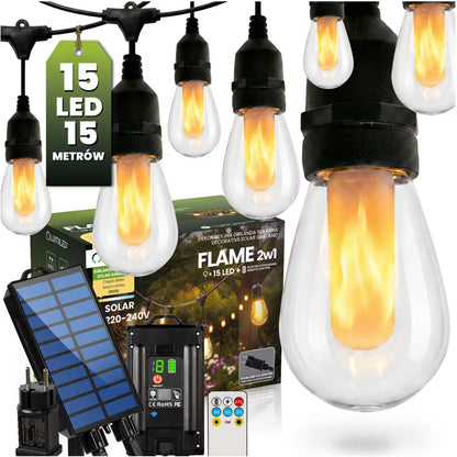 Solargirland Flame 15 m 15 LED Sort