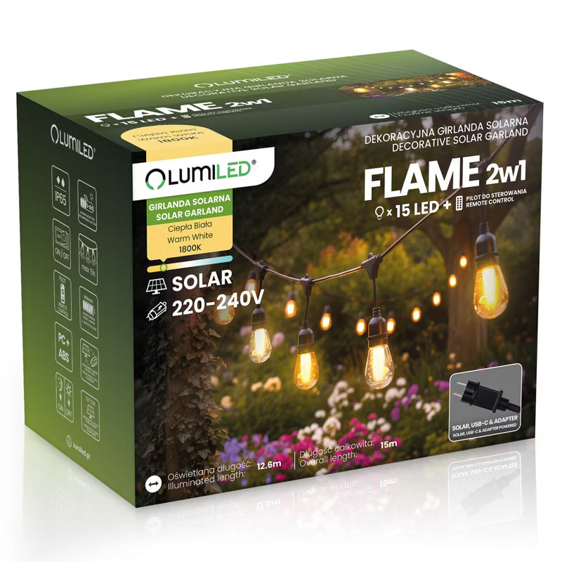 Solargirland Flame 15 m 15 LED Sort