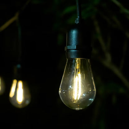 Solargirlande 15 LED Filament 10 m Varm Hvid IP44 Sort