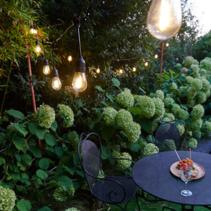 Solargirlande 15 LED Filament 10 m Varm Hvid IP44 Sort
