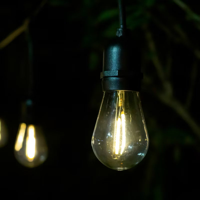 Solargirlande 15 LED Filament 10 m Varm Hvid IP44 Sort