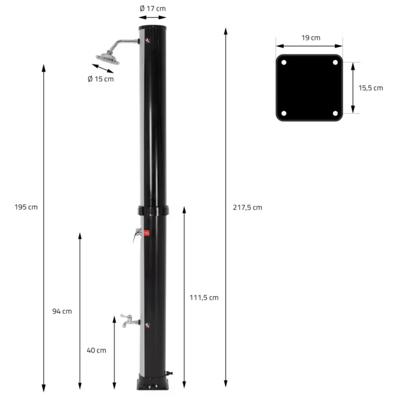 Solbruser 35 Liter 217 cm Sort Sølv med Fodbruser
