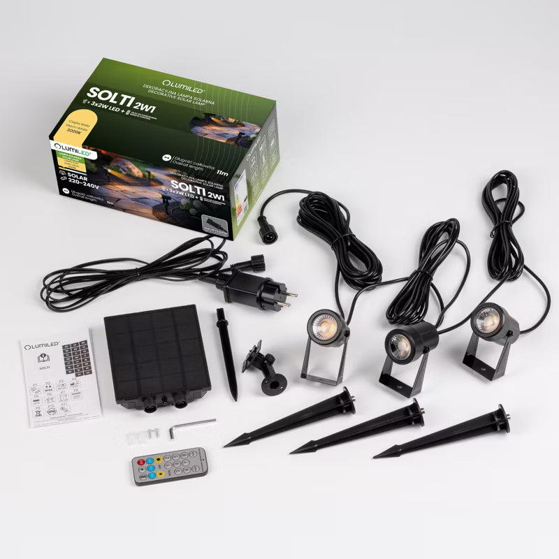 Solcelle Havespot LED 3 stk. 11 m Sort IP65 med Fjernbetjening