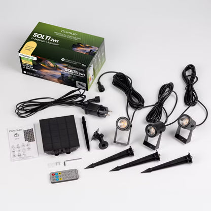 Solcelle Havespot LED 3 stk. 11 m Sort IP65 med Fjernbetjening