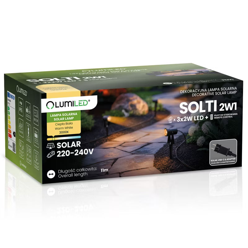 Solcelle Havespot LED 3 stk. 11 m Sort IP65 med Fjernbetjening