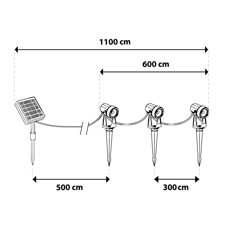 Solcelle Havespot LED 3 stk. 11 m Sort IP65 med Fjernbetjening