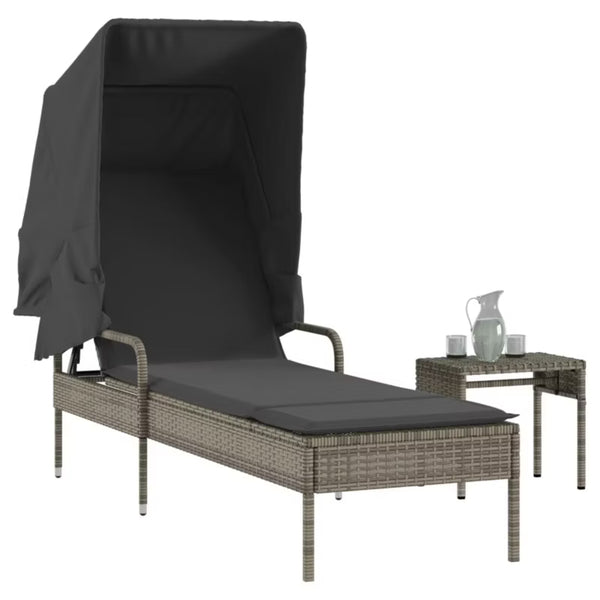 Solseng med Baldakin 62x200 cm Grå Polyrattan