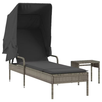 Solseng med Baldakin 62x200 cm Grå Polyrattan