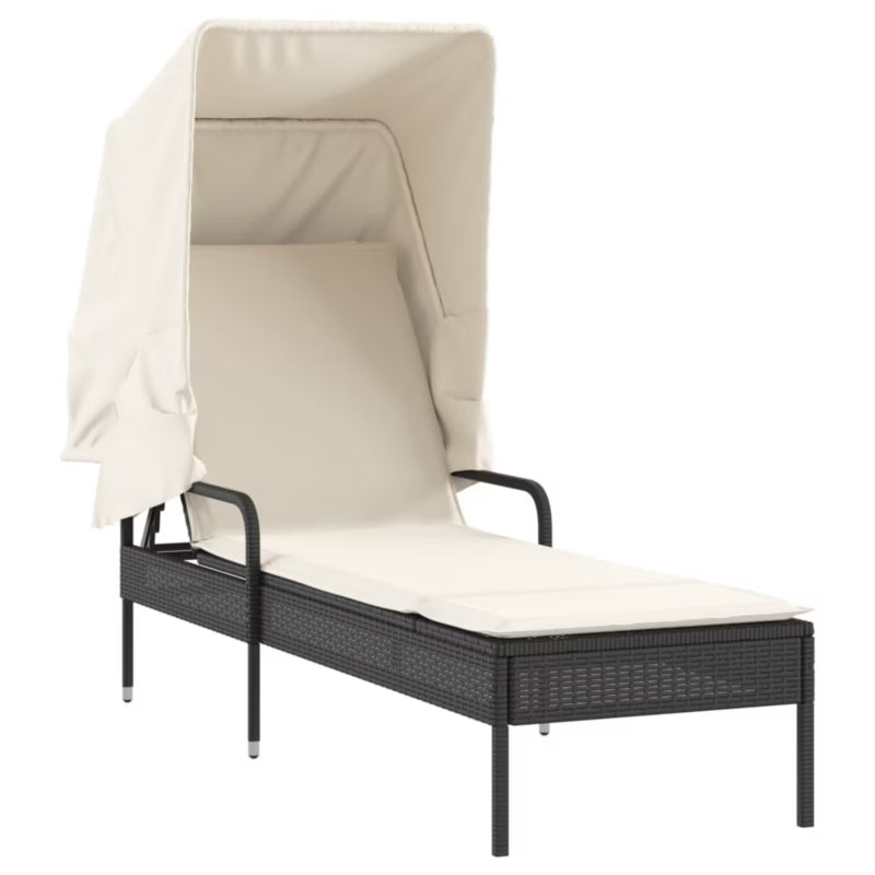 Solseng med Kaleche 62x200 cm Sort Polyrattan