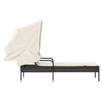 Solseng med Kaleche 62x200 cm Sort Polyrattan