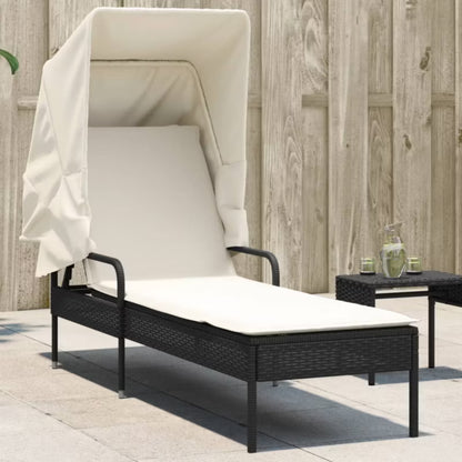 Solseng med Kaleche 62x200 cm Sort Polyrattan