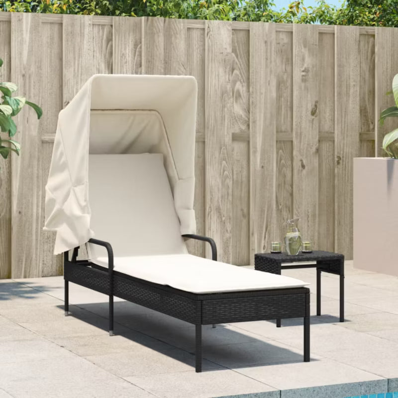 Solseng med Solsejl og Bord 200x62 cm Sort