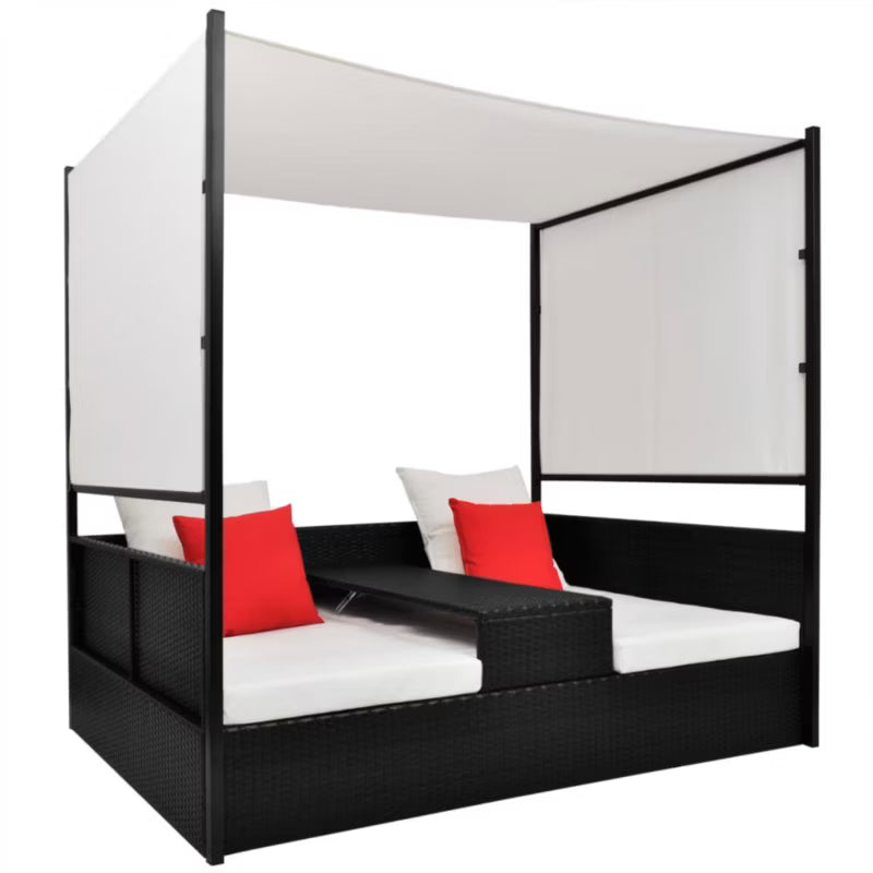 Solseng til 2 Personer med Baldakin 190x130 cm Sort