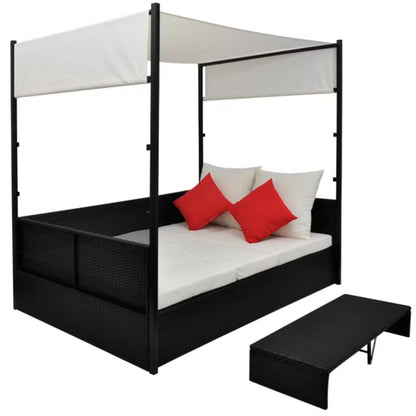 Solseng til 2 Personer med Baldakin 190x130 cm Sort