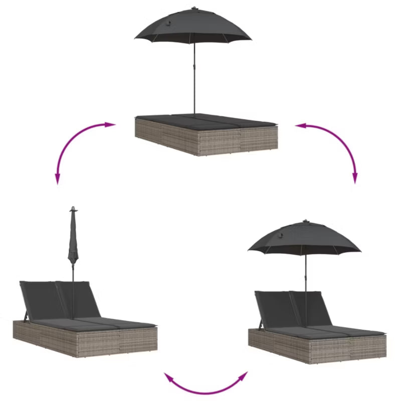Solvogn Dobbelt 200x164 cm Grå Polybambus med Parasol