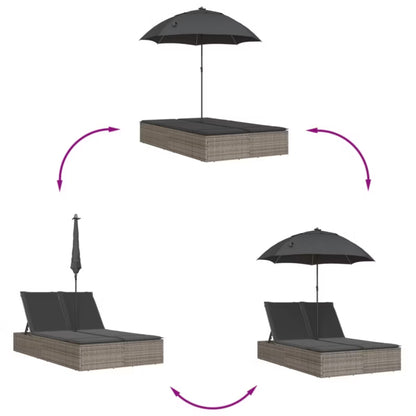 Solvogn Dobbelt 200x164 cm Grå Polybambus med Parasol