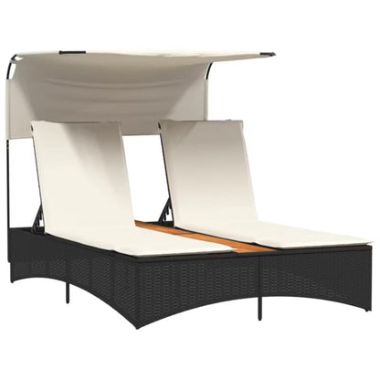 Solvogn med Solsejl 136x202 cm Sort Poly疏rattan