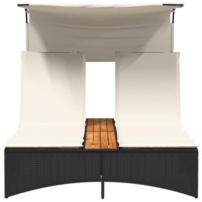 Solvogn med Solsejl 136x202 cm Sort Poly疏rattan