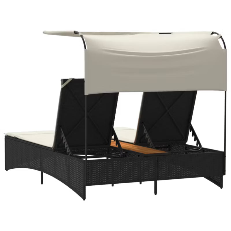 Solvogn med Solsejl 136x202 cm Sort Poly疏rattan