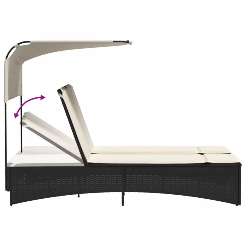 Solvogn med Solsejl 136x202 cm Sort Poly疏rattan