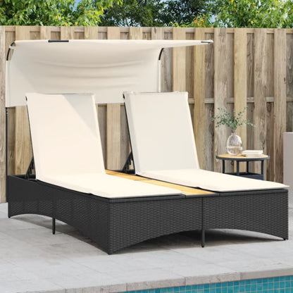 Solvogn med Solsejl 136x202 cm Sort Poly疏rattan
