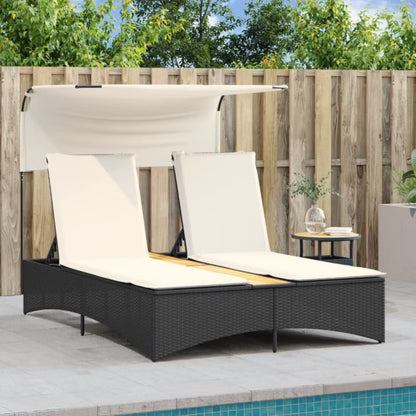 Solvogn med Solsejl 136x202 cm Sort Poly疏rattan