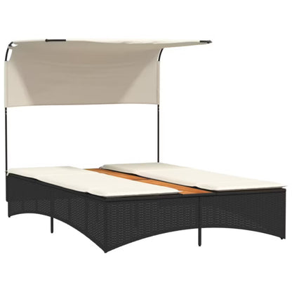 Solvogn med Solsejl 136x202 cm Sort Poly疏rattan