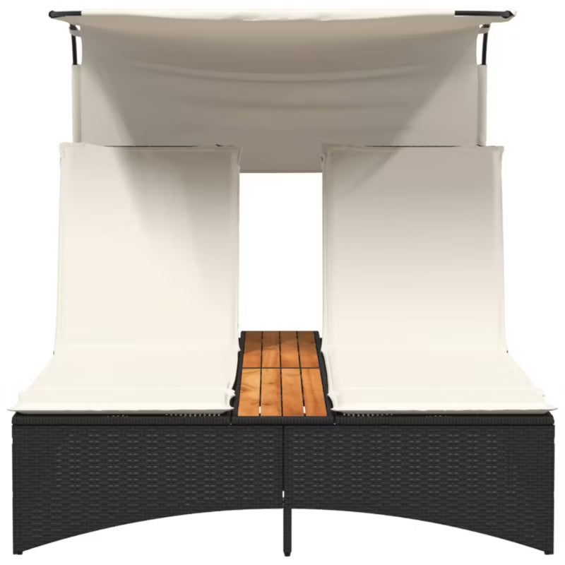 Solvogn med Solsejl 136x202 cm Sort Poly疏rattan