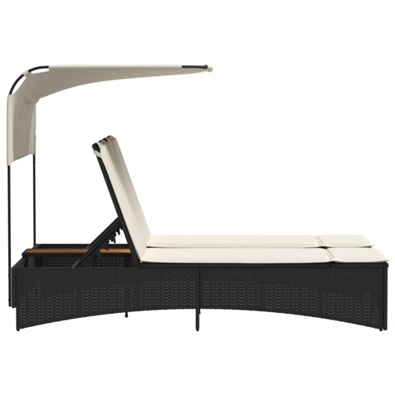 Solvogn med Solsejl 136x202 cm Sort Poly疏rattan