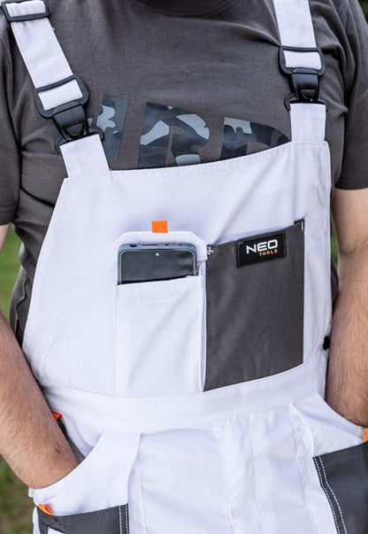 Unisex arbejdsbukser med seler NEO TOOLS S hvide 1 stk.