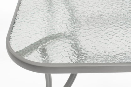 Bettso Porto rektangulært havebord med glasplade og parasolhul på sølvfarvede ben, transparent, 1 stk.