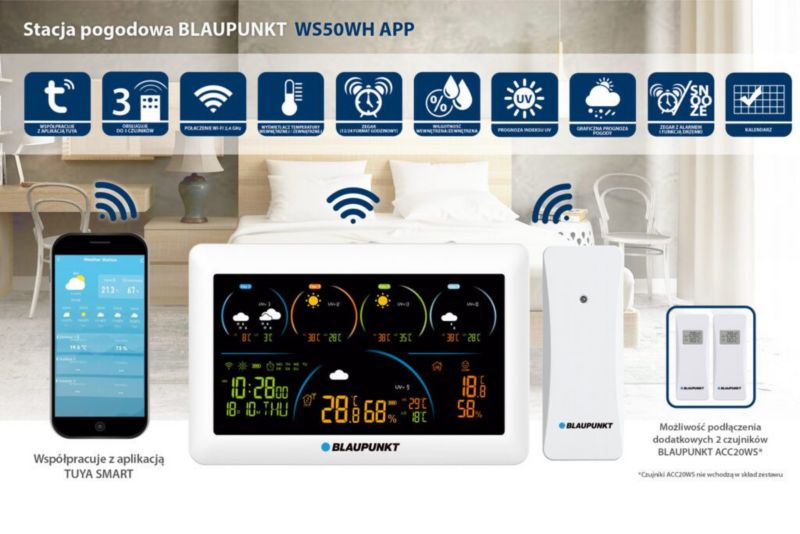 Blaupunkt vejrstation med TUYA-app WS50WH APP, 1 stk.