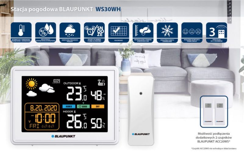 Blaupunkt vejrstation med support til op til tre sensorer WS30WH, 1 stk.