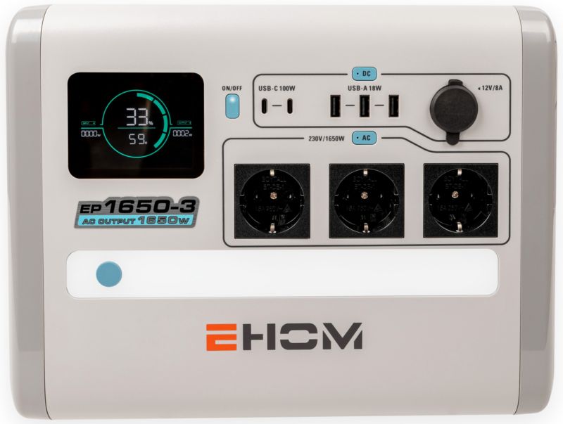Loncin Ehom EP1650-3 strømbank og energilagerstation 1024Wh, 1650VA, 1 stk.