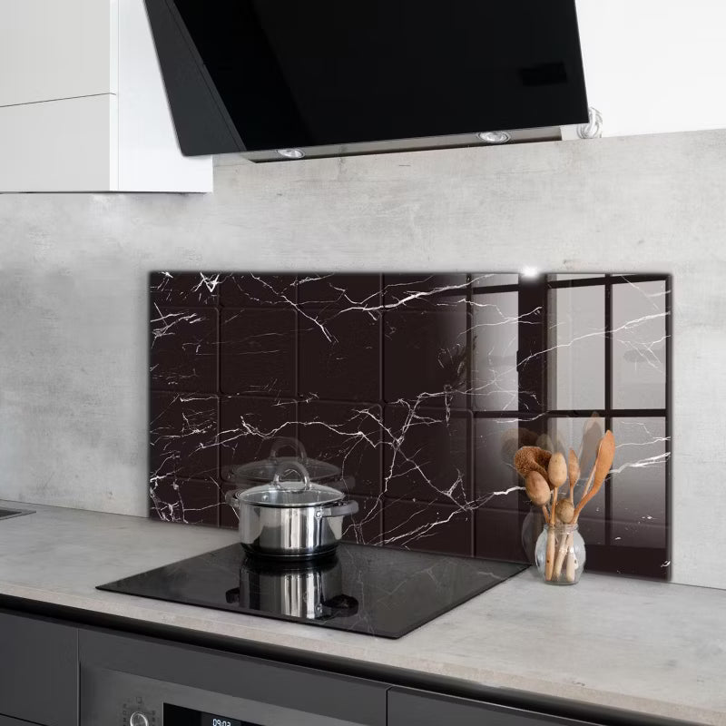 Stænkpanel 100x50 cm Sort Marmor Glas