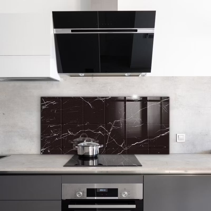 Stænkpanel 125x50 cm Sort Marmor Hærdet Glas