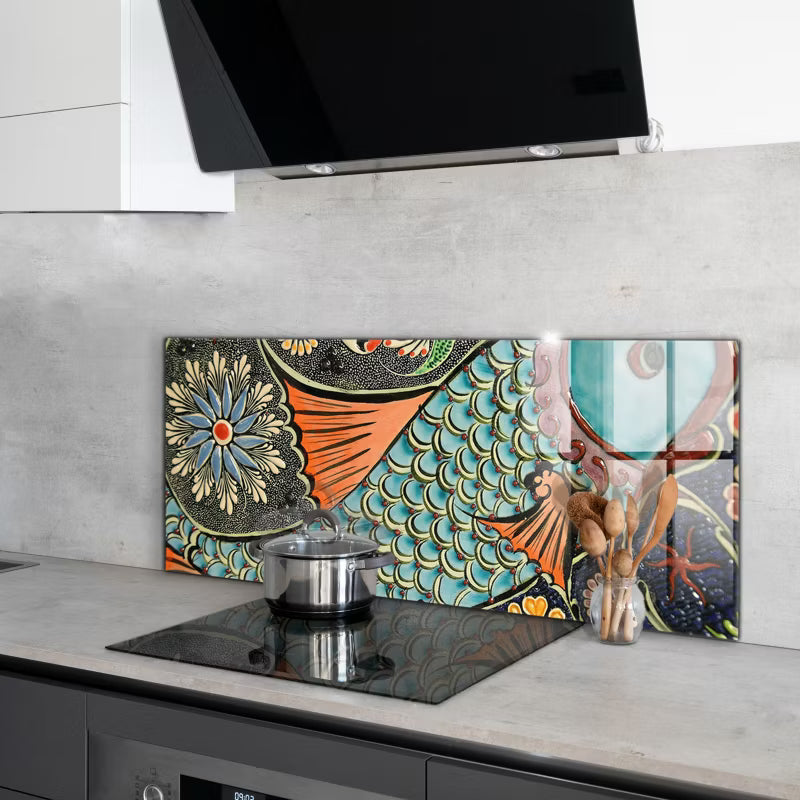 Stænkpanel Glas 125x50 cm Fiske Mosaik Blå