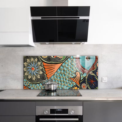 Stænkpanel Glas 125x50 cm Fiske Mosaik Blå