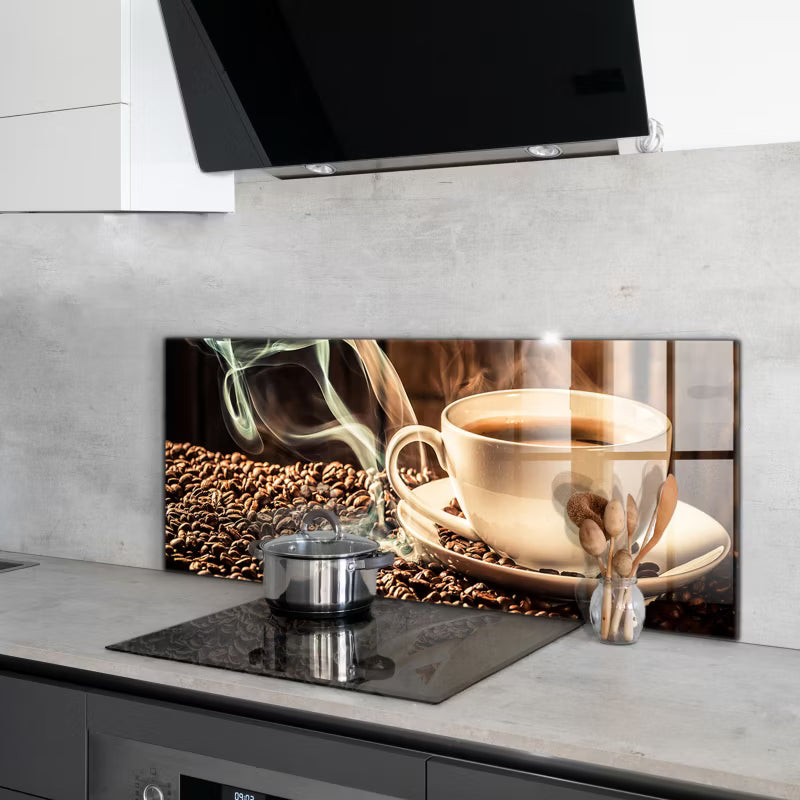 Stænkpanel Glas 125x50 cm Kaffekop Brun