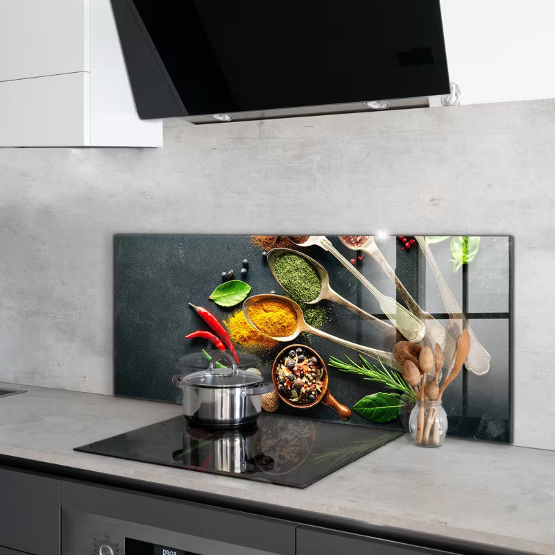 Stænkpanel Glas 125x50 cm Krydderier Brun