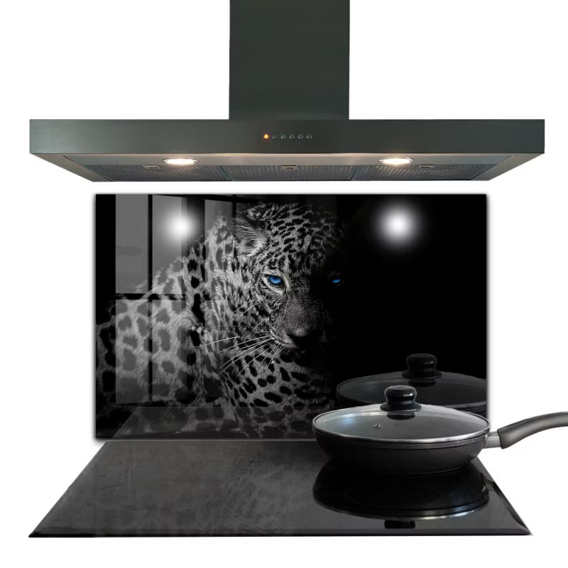 Stænkplade Glas 100x70 cm Mørk Panter Sort