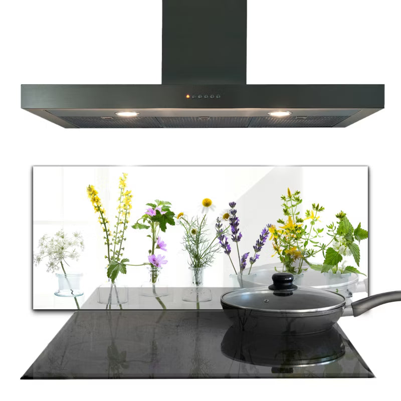 Stænkplade Glas 125x50 cm Urter Grøn