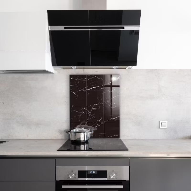 Stænkplade Glas 60x80 cm Sort Marmor