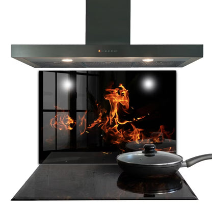Stænkplade Glas 80x60 cm Flammemotiv