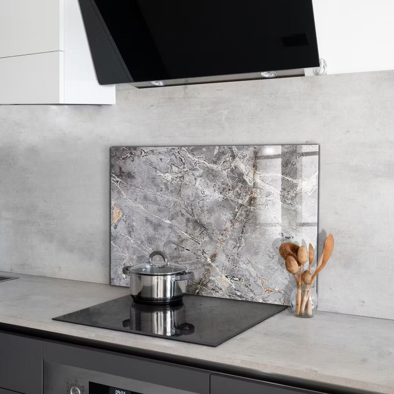 Stænkplade Glas 80x60 cm Grå Granit Marmor