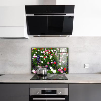 Stænkplade Glas 80x60 cm Letnie Kwiaty
